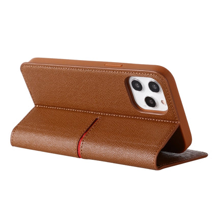 GEBEI Top-grain Leather Horizontal Flip Protective Case with Holder & Card Slots & Wallet & Photo Frame For iPhone 12 mini(Brown)-garmade.com