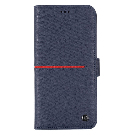 GEBEI Top-grain Leather Horizontal Flip Protective Case with Holder & Card Slots & Wallet & Photo Frame For iPhone 12 Pro Max(Blue)-garmade.com