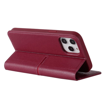 GEBEI Top-grain Leather Horizontal Flip Protective Case with Holder & Card Slots & Wallet & Photo Frame For iPhone 12 Pro Max(Wine Red)-garmade.com