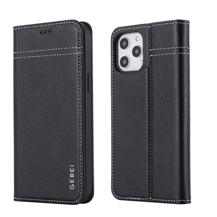 GEBEI Top-grain Leather Horizontal Flip Protective Case with Holder & Card Slots For iPhone 12 mini(Black)-garmade.com