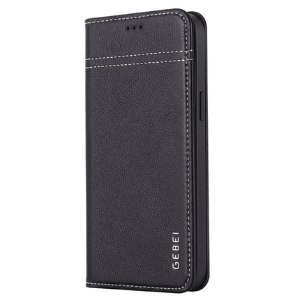 GEBEI Top-grain Leather Horizontal Flip Protective Case with Holder & Card Slots For iPhone 12 mini(Black)-garmade.com