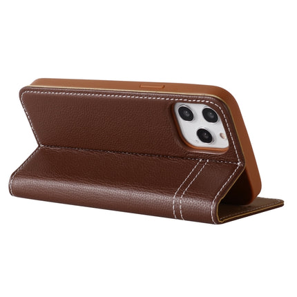 GEBEI Top-grain Leather Horizontal Flip Protective Case with Holder & Card Slots For iPhone 12 mini(Brown)-garmade.com
