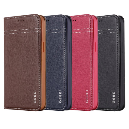 GEBEI Top-grain Leather Horizontal Flip Protective Case with Holder & Card Slots For iPhone 12 mini(Brown)-garmade.com