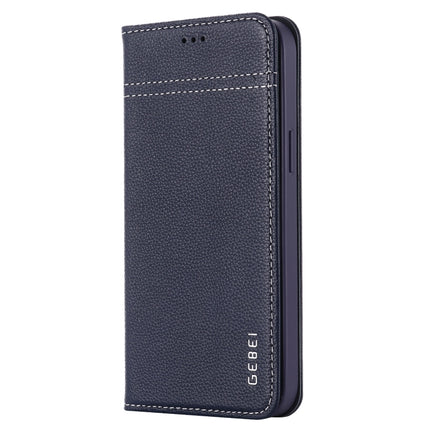 GEBEI Top-grain Leather Horizontal Flip Protective Case with Holder & Card Slots For iPhone 12 Pro Max(Blue)-garmade.com