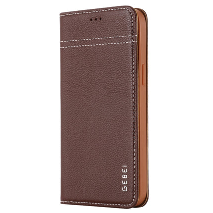 GEBEI Top-grain Leather Horizontal Flip Protective Case with Holder & Card Slots For iPhone 12 Pro Max(Brown)-garmade.com