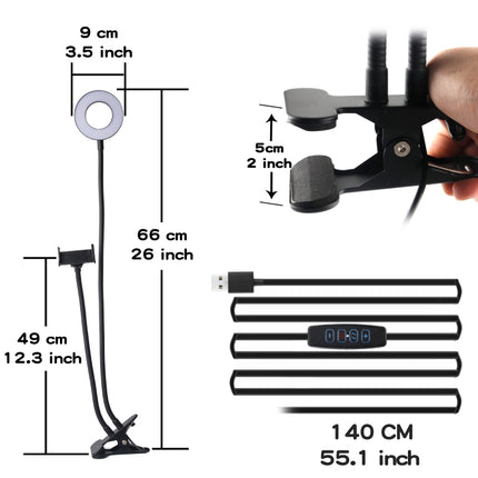 3.5 inch Adjustable Live Broadcast Aluminum Alloy Clip LED Fill Light with Phone Clamp-garmade.com