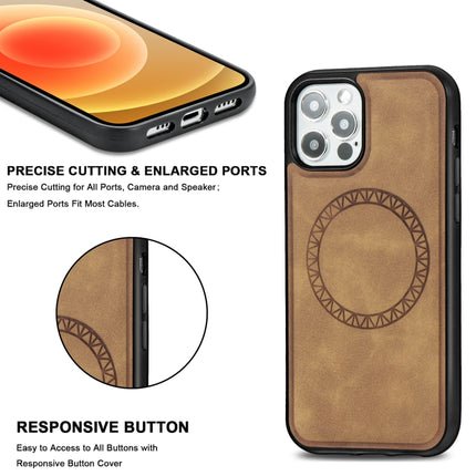 Retro Business Round Embossing Magnetic PU + TPU Protective MagSafe Case For iPhone 12 / 12 Pro(Khaki)-garmade.com