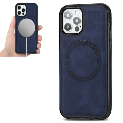 Retro Business Round Embossing Magnetic PU + TPU Protective MagSafe Case For iPhone 12 Pro Max(Blue)-garmade.com