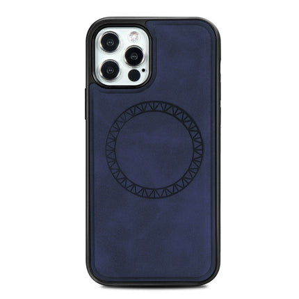 Retro Business Round Embossing Magnetic PU + TPU Protective MagSafe Case For iPhone 12 Pro Max(Blue)-garmade.com