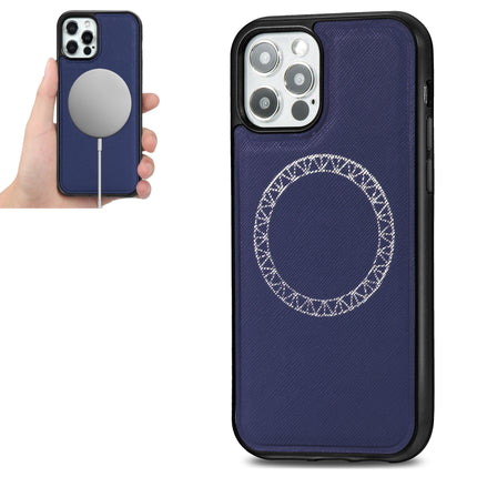 Cross Texture Embossing Magnetic PU + TPU Protective MagSafe Case For iPhone 12 mini(Blue)-garmade.com