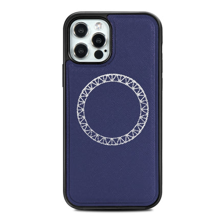 Cross Texture Embossing Magnetic PU + TPU Protective MagSafe Case For iPhone 12 mini(Blue)-garmade.com