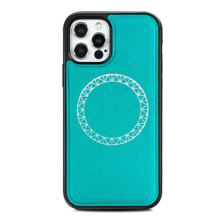 Cross Texture Embossing Magnetic PU + TPU Protective MagSafe Case For iPhone 12 mini(Lake Green)-garmade.com
