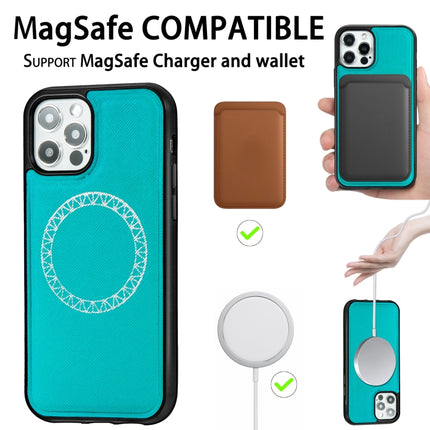 Cross Texture Embossing Magnetic PU + TPU Protective MagSafe Case For iPhone 12 mini(Lake Green)-garmade.com