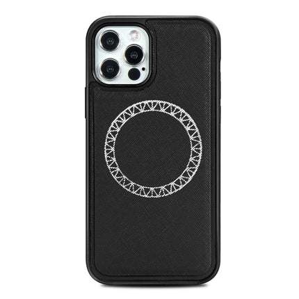 Cross Texture Embossing Magnetic PU + TPU Protective MagSafe Case For iPhone 12 mini(Black)-garmade.com
