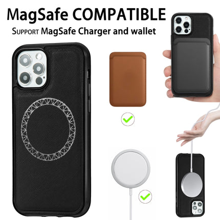 Cross Texture Embossing Magnetic PU + TPU Protective MagSafe Case For iPhone 12 mini(Black)-garmade.com