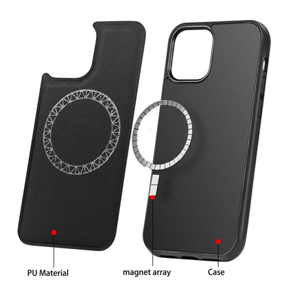 Cross Texture Embossing Magnetic PU + TPU Protective MagSafe Case For iPhone 12 / 12 Pro(Black)-garmade.com