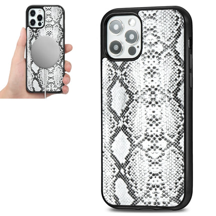 Python Texture Embossing Magnetic PU + TPU Protective MagSafe Case For iPhone 12 / 12 Pro(White)-garmade.com