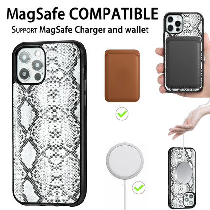 Python Texture Embossing Magnetic PU + TPU Protective MagSafe Case For iPhone 12 / 12 Pro(White)-garmade.com