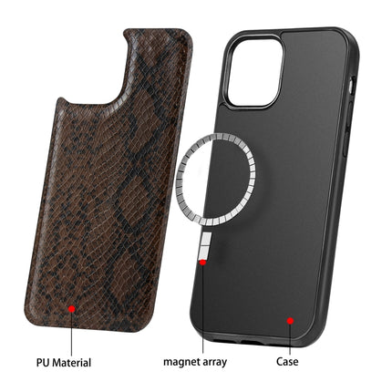 Python Texture Embossing Magnetic PU + TPU Protective MagSafe Case For iPhone 12 / 12 Pro(Brown)-garmade.com