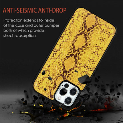 Python Texture Embossing Magnetic PU + TPU Protective MagSafe Case For iPhone 12 / 12 Pro(Yellow)-garmade.com