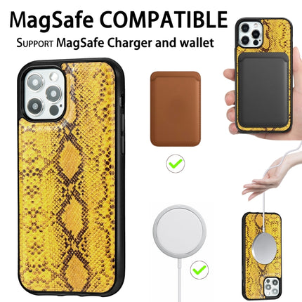 Python Texture Embossing Magnetic PU + TPU Protective MagSafe Case For iPhone 12 / 12 Pro(Yellow)-garmade.com