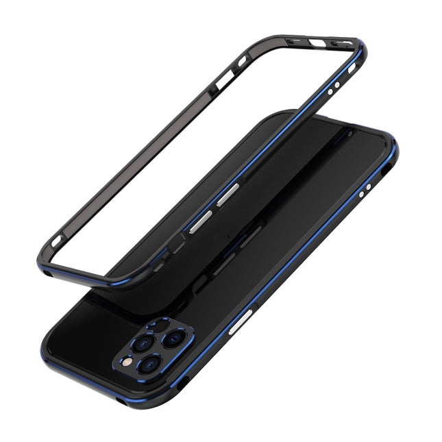 Aurora Series Lens Protector + Metal Frame Protective Case For iPhone 12(Black Blue)-garmade.com