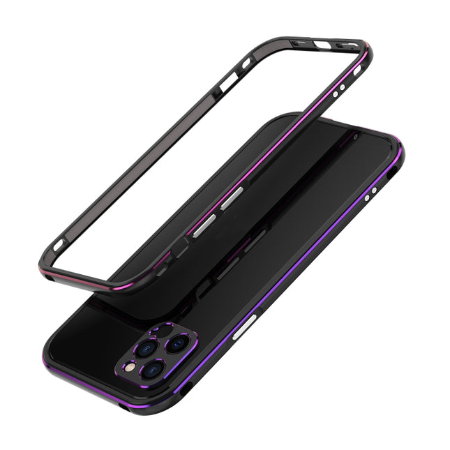 Aurora Series Lens Protector + Metal Frame Protective Case For iPhone 12(Black Purple)-garmade.com
