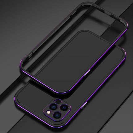 Aurora Series Lens Protector + Metal Frame Protective Case For iPhone 12(Black Purple)-garmade.com