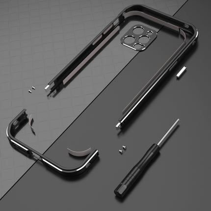 Aurora Series Lens Protector + Metal Frame Protective Case For iPhone 12(Black Purple)-garmade.com