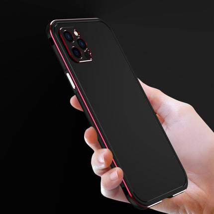 Aurora Series Lens Protector + Metal Frame Protective Case For iPhone 12(Black Red)-garmade.com