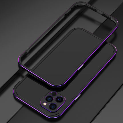 Aurora Series Lens Protector + Metal Frame Protective Case For iPhone 12 Pro Max(Black Purple)-garmade.com