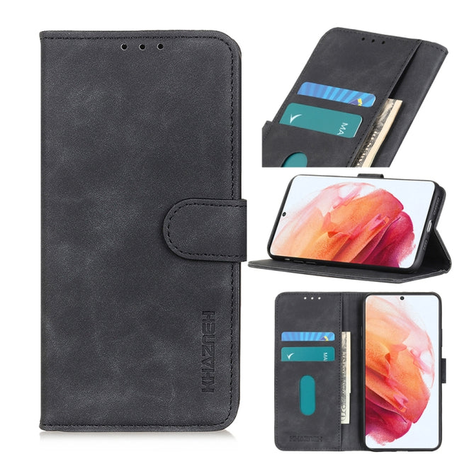 For Samsung Galaxy S21 5G KHAZNEH Retro Texture PU + TPU Horizontal Flip Leather Case with Holder & Card Slots & Wallet(Black)-garmade.com