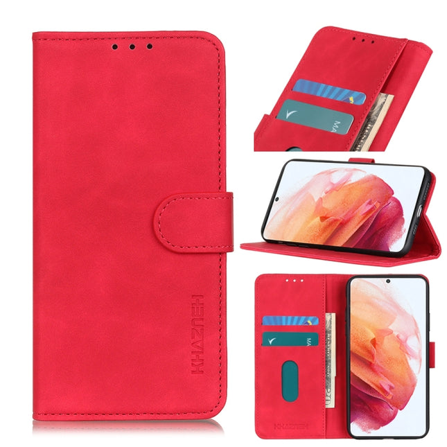 For Samsung Galaxy S21 5G KHAZNEH Retro Texture PU + TPU Horizontal Flip Leather Case with Holder & Card Slots & Wallet(Red)-garmade.com