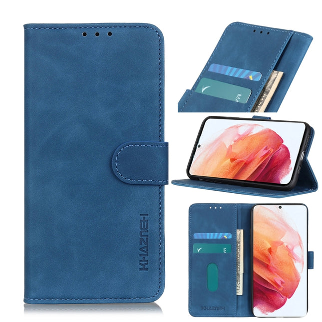 For Samsung Galaxy S21 5G KHAZNEH Retro Texture PU + TPU Horizontal Flip Leather Case with Holder & Card Slots & Wallet(Blue)-garmade.com