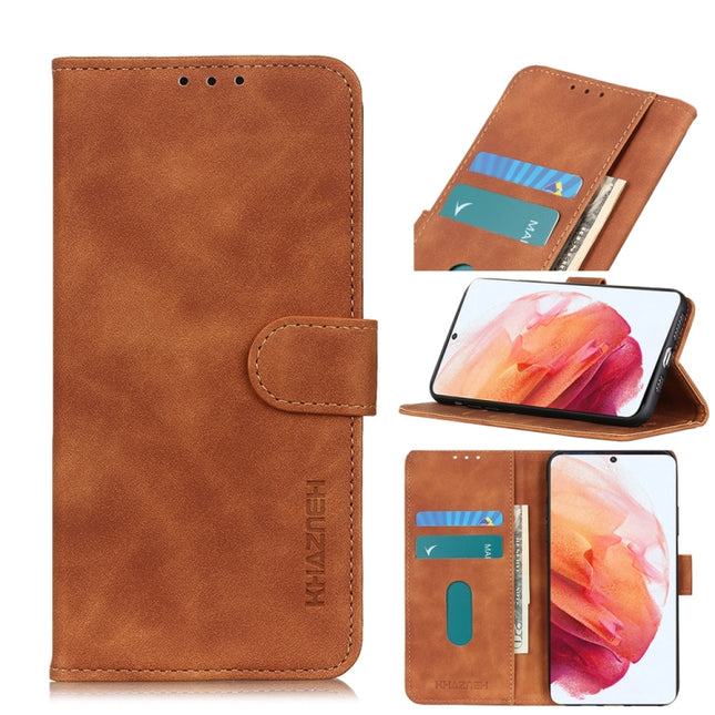 For Samsung Galaxy S21 5G KHAZNEH Retro Texture PU + TPU Horizontal Flip Leather Case with Holder & Card Slots & Wallet(Brown)-garmade.com