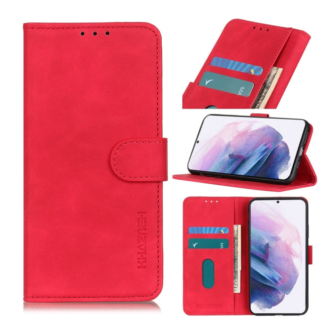 For Samsung Galaxy S21 Plus 5G KHAZNEH Retro Texture PU + TPU Horizontal Flip Leather Case with Holder & Card Slots & Wallet(Red)-garmade.com