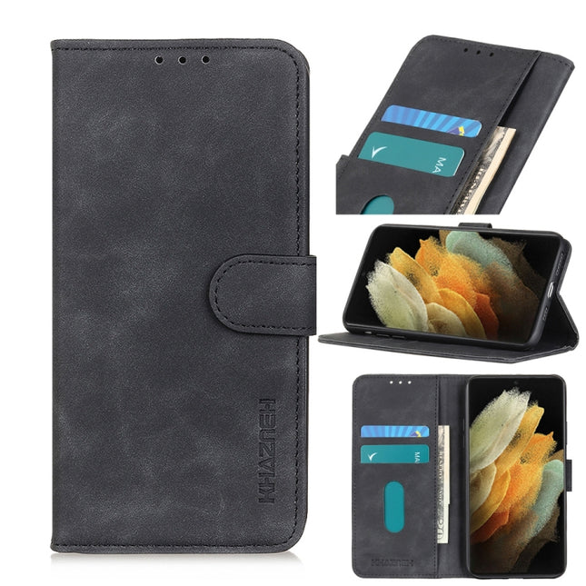 For Samsung Galaxy S21 Ultra 5G KHAZNEH Retro Texture PU + TPU Horizontal Flip Leather Case with Holder & Card Slots & Wallet(Black)-garmade.com