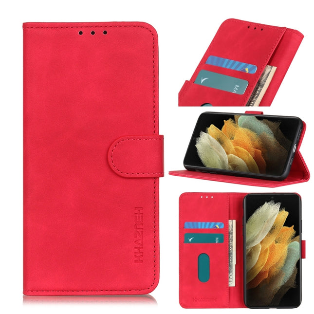 For Samsung Galaxy S21 Ultra 5G KHAZNEH Retro Texture PU + TPU Horizontal Flip Leather Case with Holder & Card Slots & Wallet(Red)-garmade.com