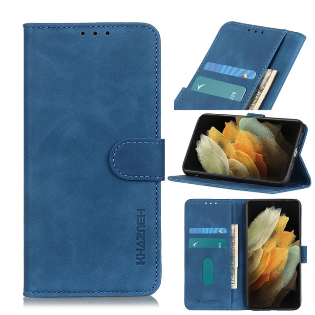 For Samsung Galaxy S21 Ultra 5G KHAZNEH Retro Texture PU + TPU Horizontal Flip Leather Case with Holder & Card Slots & Wallet(Blue)-garmade.com