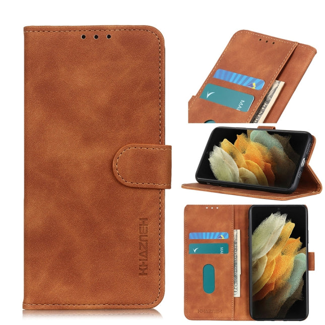 For Samsung Galaxy S21 Ultra 5G KHAZNEH Retro Texture PU + TPU Horizontal Flip Leather Case with Holder & Card Slots & Wallet(Brown)-garmade.com