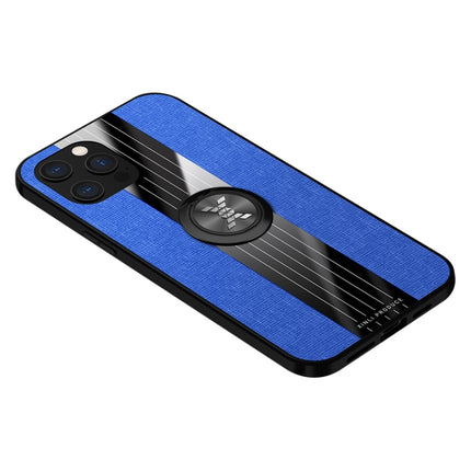 XINLI Stitching Cloth Textue Shockproof TPU Protective Case with Ring Holder For iPhone 12(Blue)-garmade.com