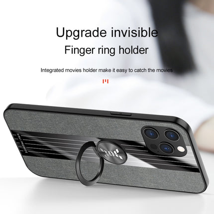 XINLI Stitching Cloth Textue Shockproof TPU Protective Case with Ring Holder For iPhone 12 Pro Max(Grey)-garmade.com