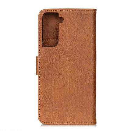 For Samsung Galaxy S21 5G KHAZNEH Cowhide Texture Horizontal Flip Leather Case with Holder & Card Slots & Wallet(Brown)-garmade.com
