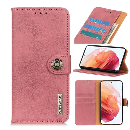 For Samsung Galaxy S21 5G KHAZNEH Cowhide Texture Horizontal Flip Leather Case with Holder & Card Slots & Wallet(Pink)-garmade.com