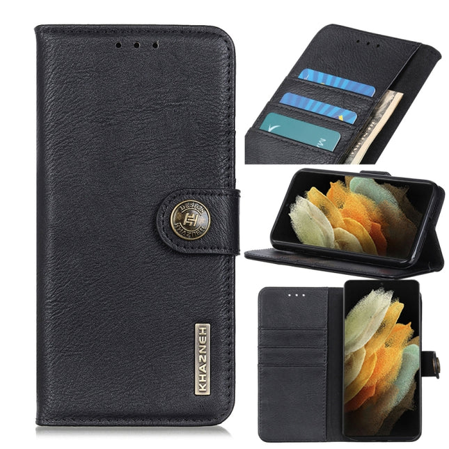 For Samsung Galaxy S21 Plus 5G KHAZNEH Cowhide Texture Horizontal Flip Leather Case with Holder & Card Slots & Wallet(Black)-garmade.com