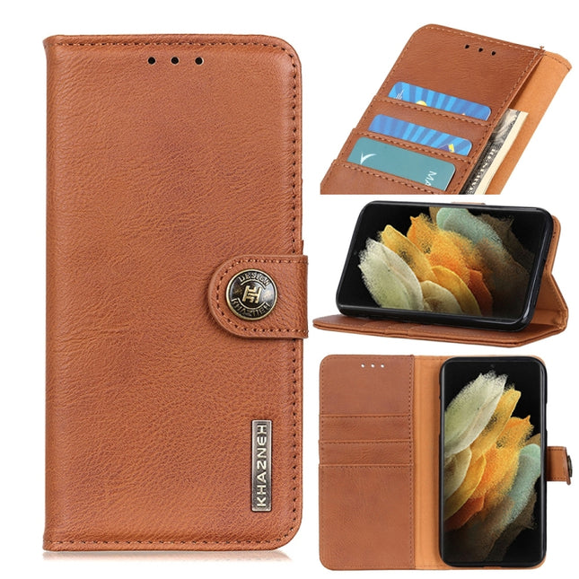 For Samsung Galaxy S21 Plus 5G KHAZNEH Cowhide Texture Horizontal Flip Leather Case with Holder & Card Slots & Wallet(Brown)-garmade.com