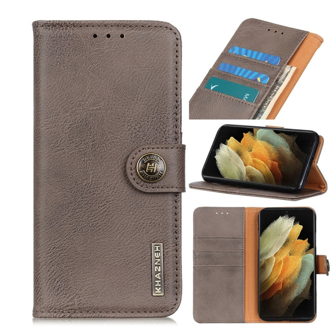 For Samsung Galaxy S21 Plus 5G KHAZNEH Cowhide Texture Horizontal Flip Leather Case with Holder & Card Slots & Wallet(Khaki)-garmade.com