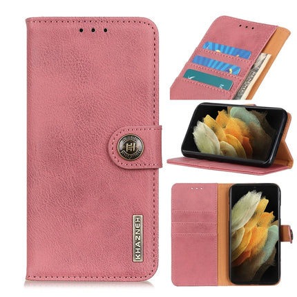 For Samsung Galaxy S21 Plus 5G KHAZNEH Cowhide Texture Horizontal Flip Leather Case with Holder & Card Slots & Wallet(Pink)-garmade.com