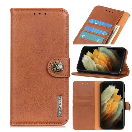 For Samsung Galaxy S21 Ultra 5G KHAZNEH Cowhide Texture Horizontal Flip Leather Case with Holder & Card Slots & Wallet(Brown)-garmade.com