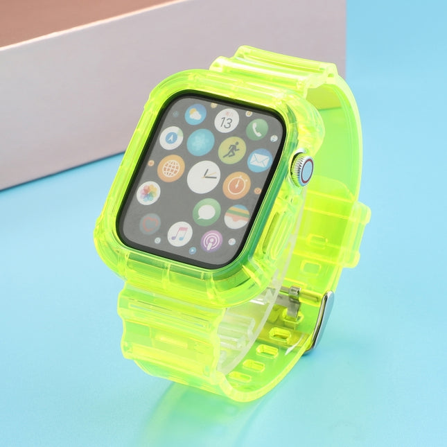 Transparent TPU Integrated Replacement Watch Strap For Apple Watch Series 6 & SE & 5 & 4 40mm / 3 & 2 & 1 38mm(Fluorescent Green)-garmade.com